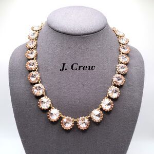 J CREW Brass and Glass Necklace Rivoli Rhinestones 21 Inch